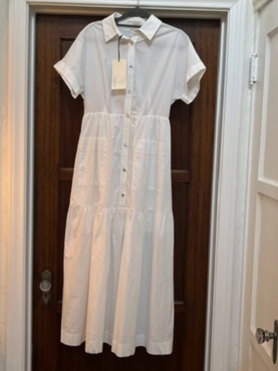 Pinch Dresses & Skirts - PINCH white tiered cotton shirtdress with front patch pockets (S) NWT